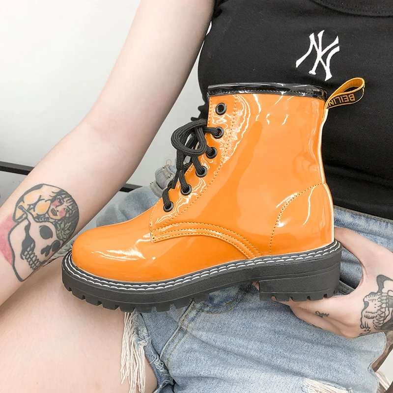 

Lace-up Martin Boots Women Comfortable Rubber Flat Shoes Women Casual Boots Round Toe PU Ankle Boots Boots for Women Boots Flats