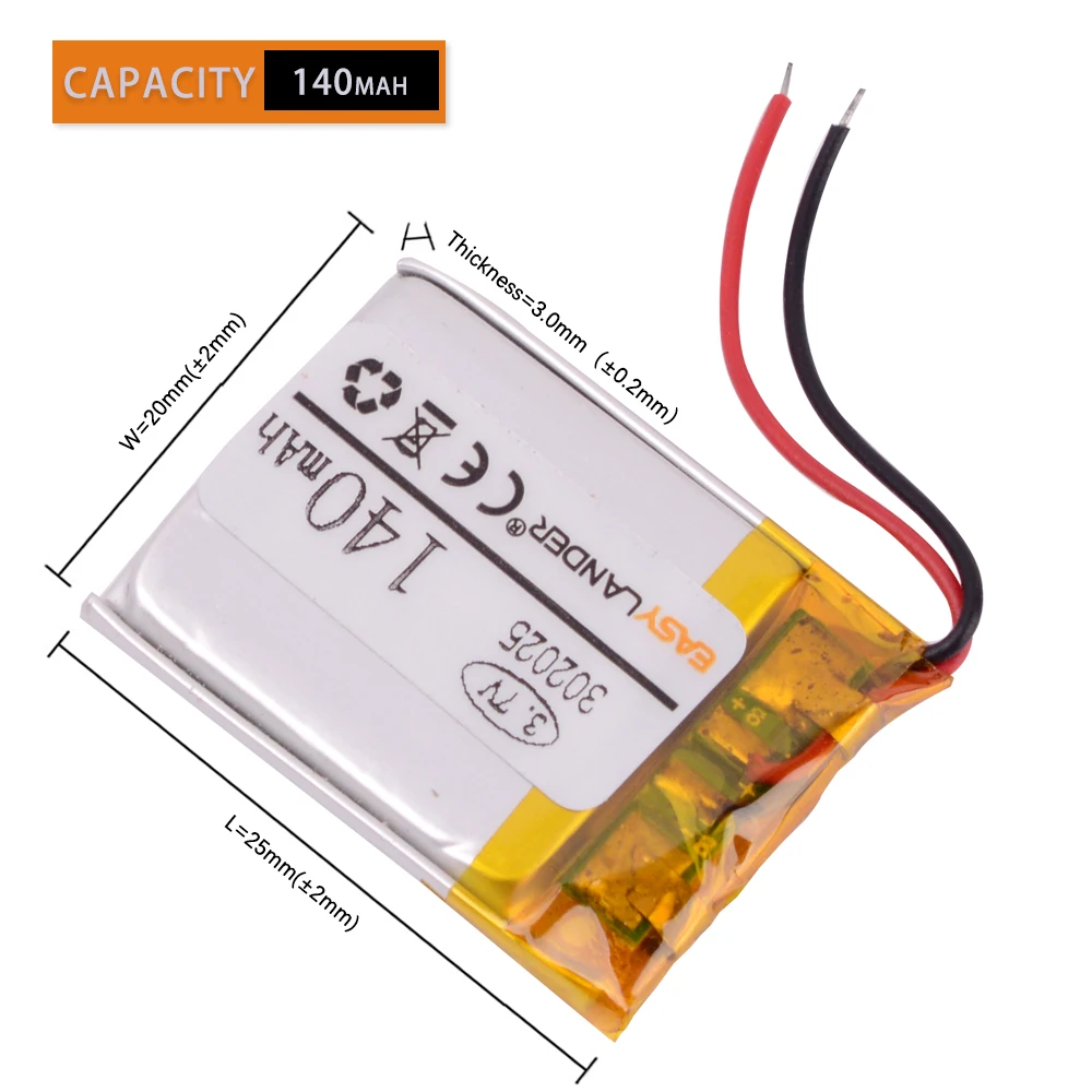 Rechargeable Lithium Batteries 3.7V 30 40 150mah 50 60 250mah 70 300mah 80 90 For video recorder