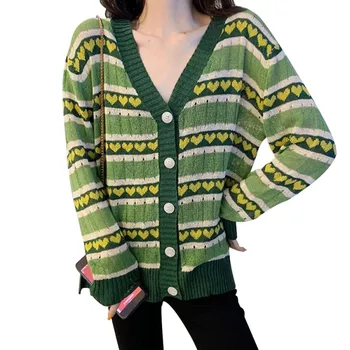 

New Women Sweater Pullover Button Color Striped Knit Short Long Sleeve Casual Warm Loose Sweater Women Clothes 2020