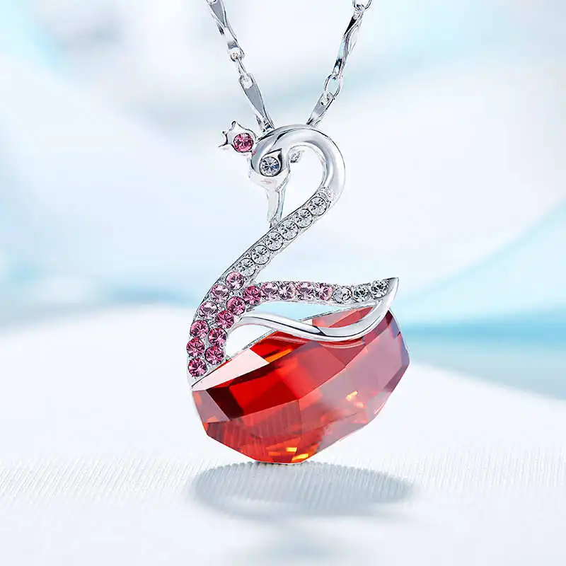 red Small size BOSCEN 925 пробы Серебряное ожерелье с подвеской для женщин подарок на день Святого Валентина Лебедь украшенный кристаллами Swarovski - Цвет камня: red Small size