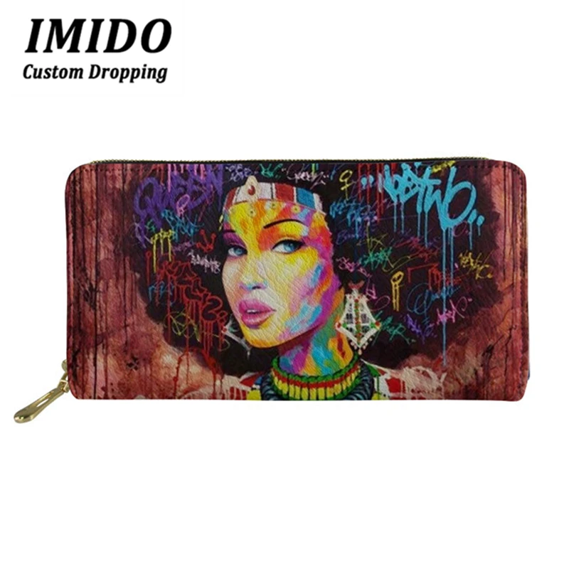 

IMIDO PU Leather Long Purse Art Femme Africaine Famous Brand Designer Wallet Women 2019 Quality Female Purse Hand Wallet Women