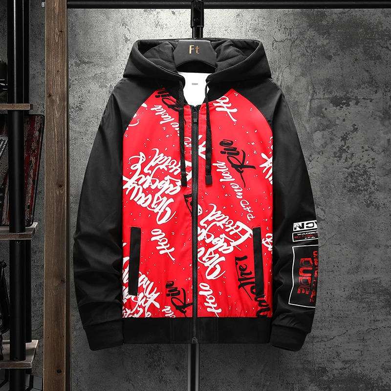 Chaqueta con capucha para hombre, abrigo rojo con estampado de moda estilo Hip Hop japonés, 2021|Chaquetas| - AliExpress