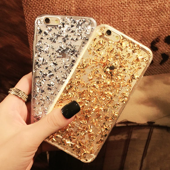 Чехол для iPhone 5 5S 5SE 6 6S 7 Plus чехол с золотыми блестками прозрачные мягкие