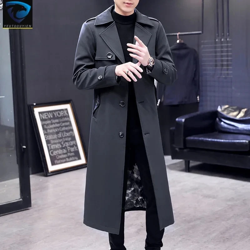 

Зимняя мужская куртка, Тренч, длинная плотная теплая ветровка, модное деловое пальто, мужской костюм с воротником, повседневные пальто