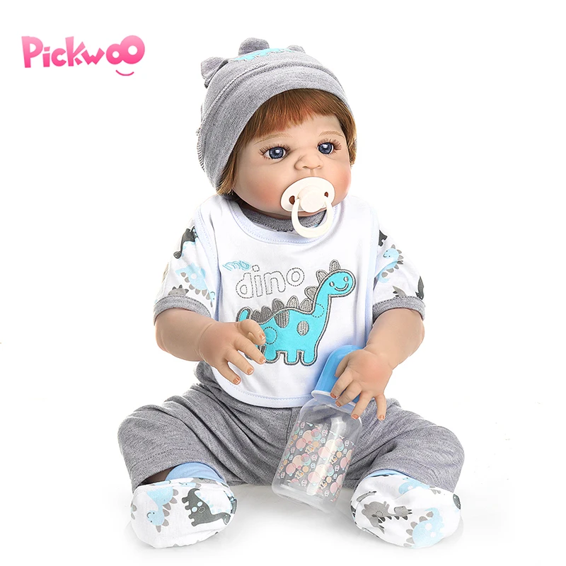 

Pickwoo 57cm Fashion Full Silicone Body Simulation Baby Boy Leopard Headdress Silicone Reborn Baby Dolls Bath Toy Doll
