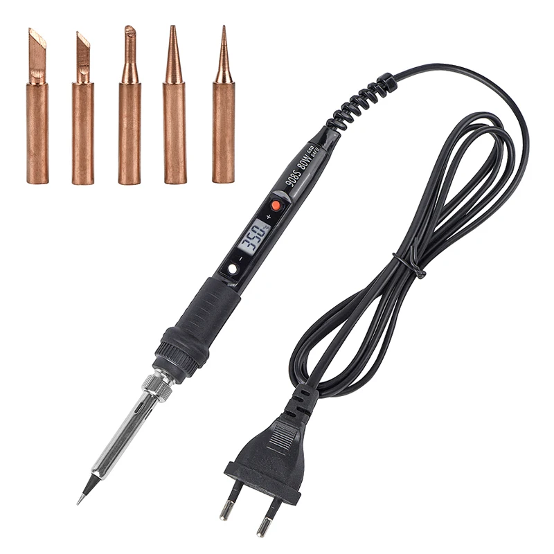 JCD Electric Soldering Iron 80W Adjustable Temperature LCD Welding Tool Ceramic Heater Soldering Iron Head Welding repair tools ac 225 arc welder Welding Equipment