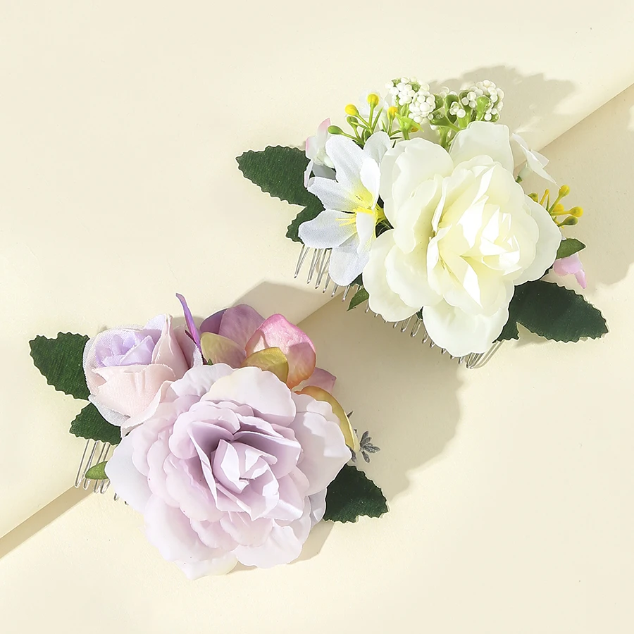 Prune Violet Foncé Rose Fleur Cheveux Peigne Demoiselle d'honneur mariage plume boho 5323 