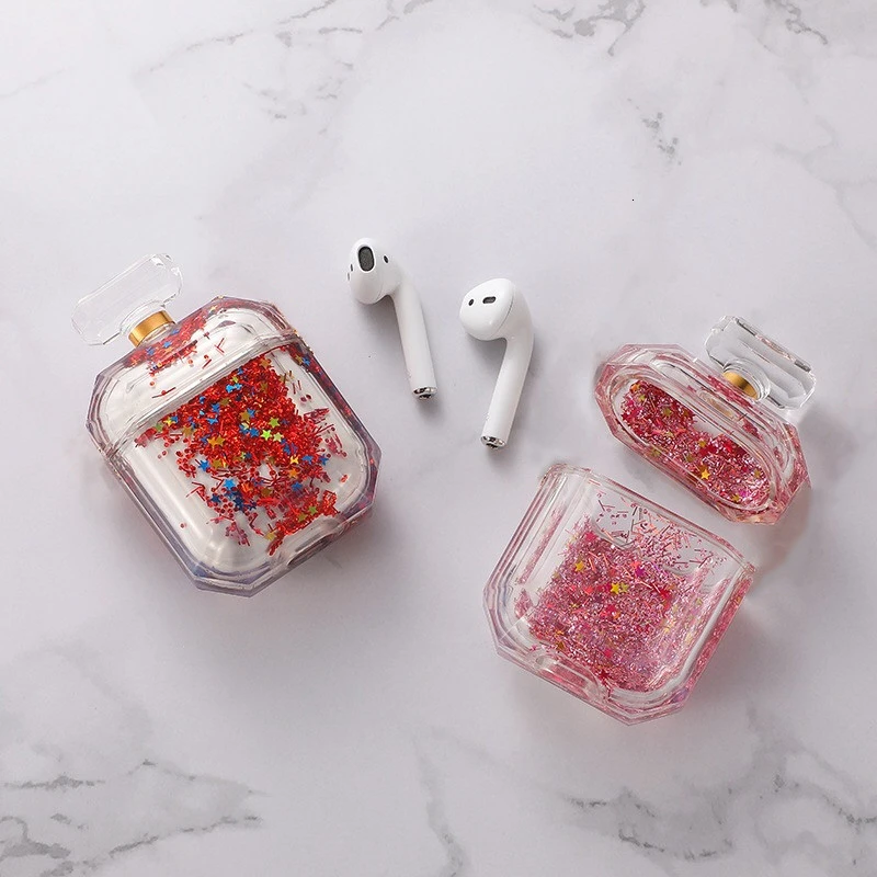 Для Apple AirPods чехол флакон духов с металлической цепочкой роскошный зыбучий песок прозрачный силиконовый беспроводной Bluetooth гарнитура крышка