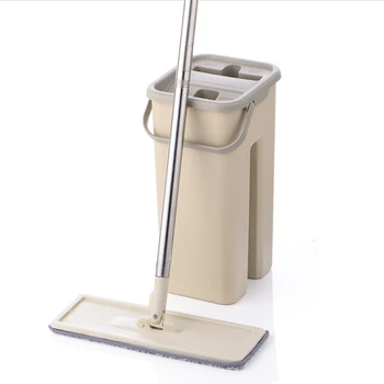 

Microfiber Flat Squeeze Mop Bucket for Floor Cleaning 360 Rotated Head Self-Wringing Mop Bucket System with 4 Reusable Mop Pads