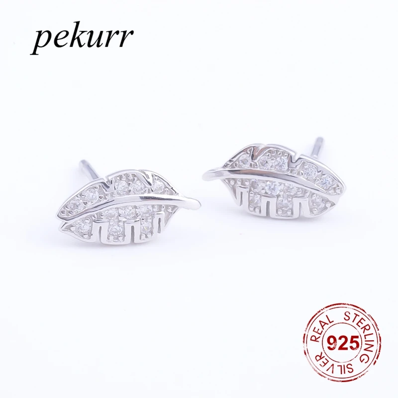 Pekurr, 925 пробы, серебро, кубический цирконий, прозрачная текстура, клевер, лист, женские серьги-гвоздики, листья, ухо, богемные ювелирные изделия