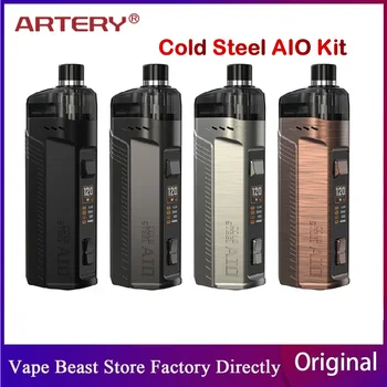 

Original New Artery Cold Steel 120W 21700 AIO Kit NO Battery W/ Capacity 4ml/3ml Pod W/ XP & RBA Version W/ 510-thread E-cig Kit