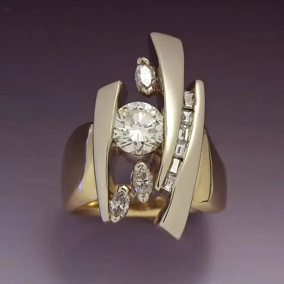 

Gothic Exaggerated Irregular Yellow Gold Zircon Rings for Women New Trendy Personalized Evening Party Cocktail Custom Jewelry