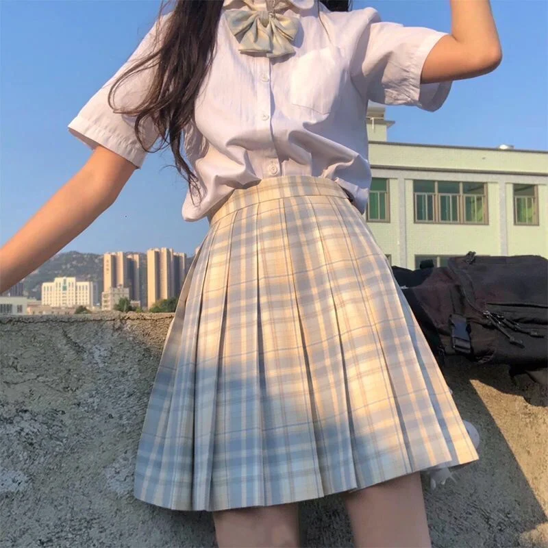 monsoon dresses School Girl Uniform Pleated Skirts Japanese School Uniform High Waist A-Line Plaid Skirt Sexy JK Uniforms for Woman Full set sun dresses