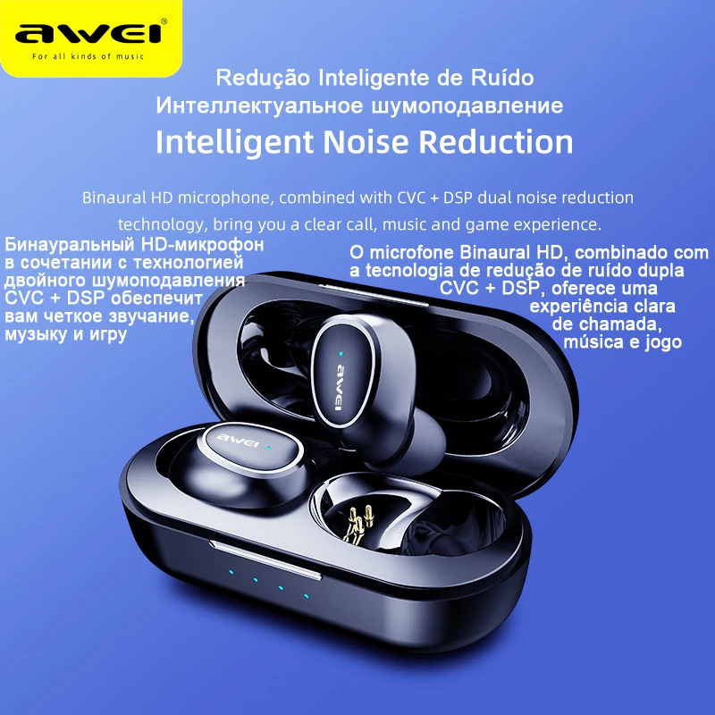 Bluetooth гарнитура Awei T6C T16 беспроводные TWS наушники 5 0 вкладыши для телефона