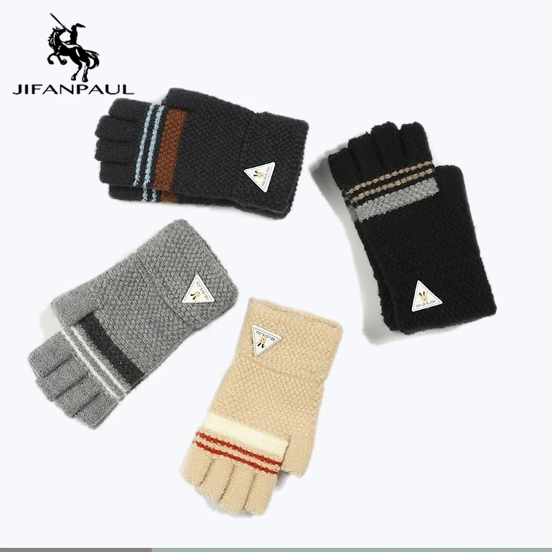 

JIFANPAUL children's half-finger gloves winter windproof and long fingerless gloves simple striped knitted warm gloves