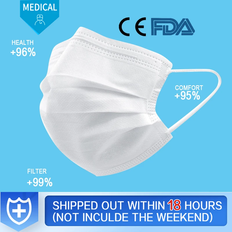 

50pcs Disposable Masks 3 Ply Dust Mask Anti-Dust Nonwoven Elastic Earloop Mouth Face Masks 100pcs