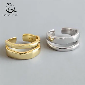 

New Fashion Jewelry Irregular Double-layer Smooth Wave 925 Sterling Silver Personality Geometric Exquisite Opening Rings R563