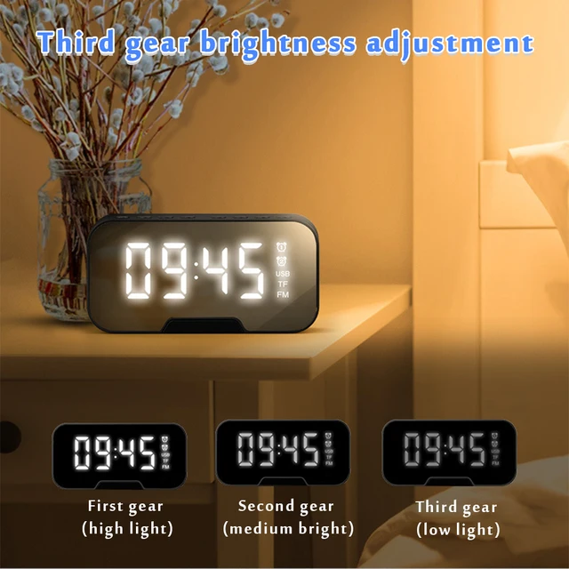 Multifunction Alarm Clock Mirror LED Alarm Clock Multifunction Wireless Bluetooth Music Player Electronic Digital Alarm Clock 4