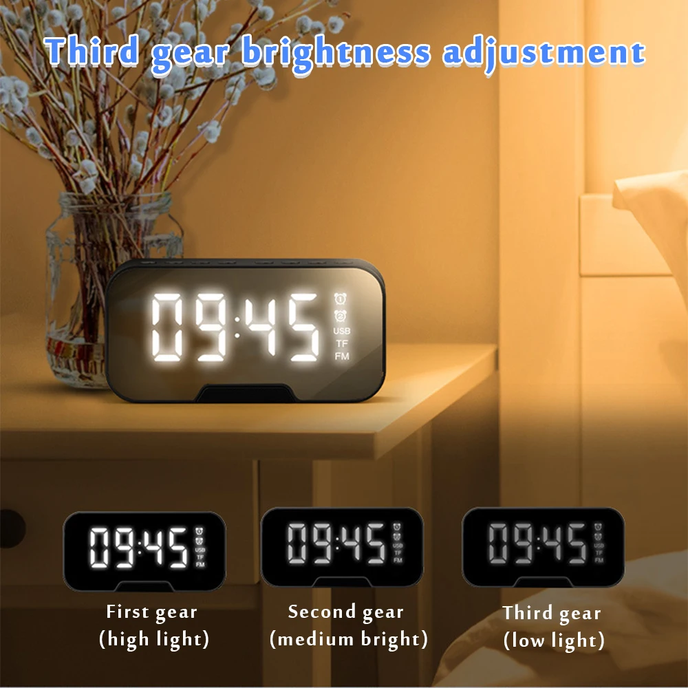 Multifunction Alarm Clock Mirror LED Alarm Clock Multifunction Wireless Bluetooth Music Player Electronic Digital Alarm Clock