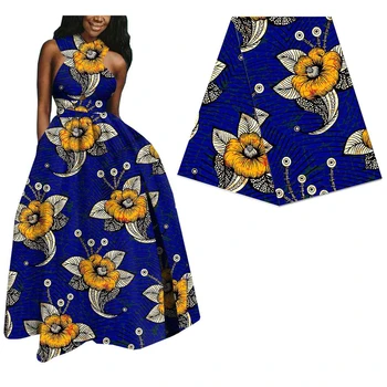 

Blue Flower African Real Wax Print Fabric For Sewing Dress Suit 2020 New Design Ankara Veritable Wax Fabric 6Yards