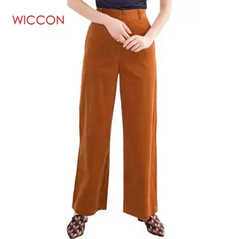

Autumn Winter Corduroy Wide Leg Pants Office Elegant Trousers Casual flat Mid Solid Women Pants Streetwear Female Pants