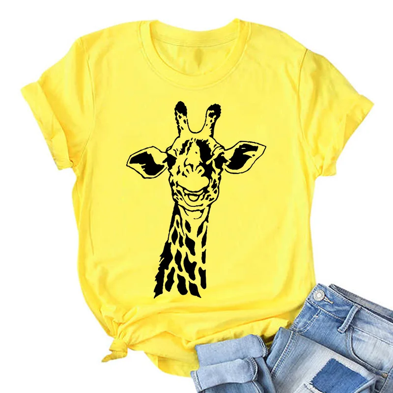 Giraffe Print Pink Woman Tshirts Women's Summer Harajuku Fun Cute Animal Pattern T Shirt Women Tops Casual Short Sleeve T-shirt