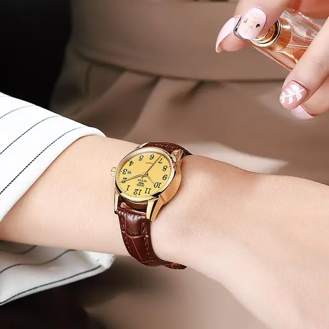 OLEVS Womens Watch Top Brand Fashion Quartz Watches Casual Luxury Dress Genuine Brown Leather Waterproof Wristwatch for Lady 6