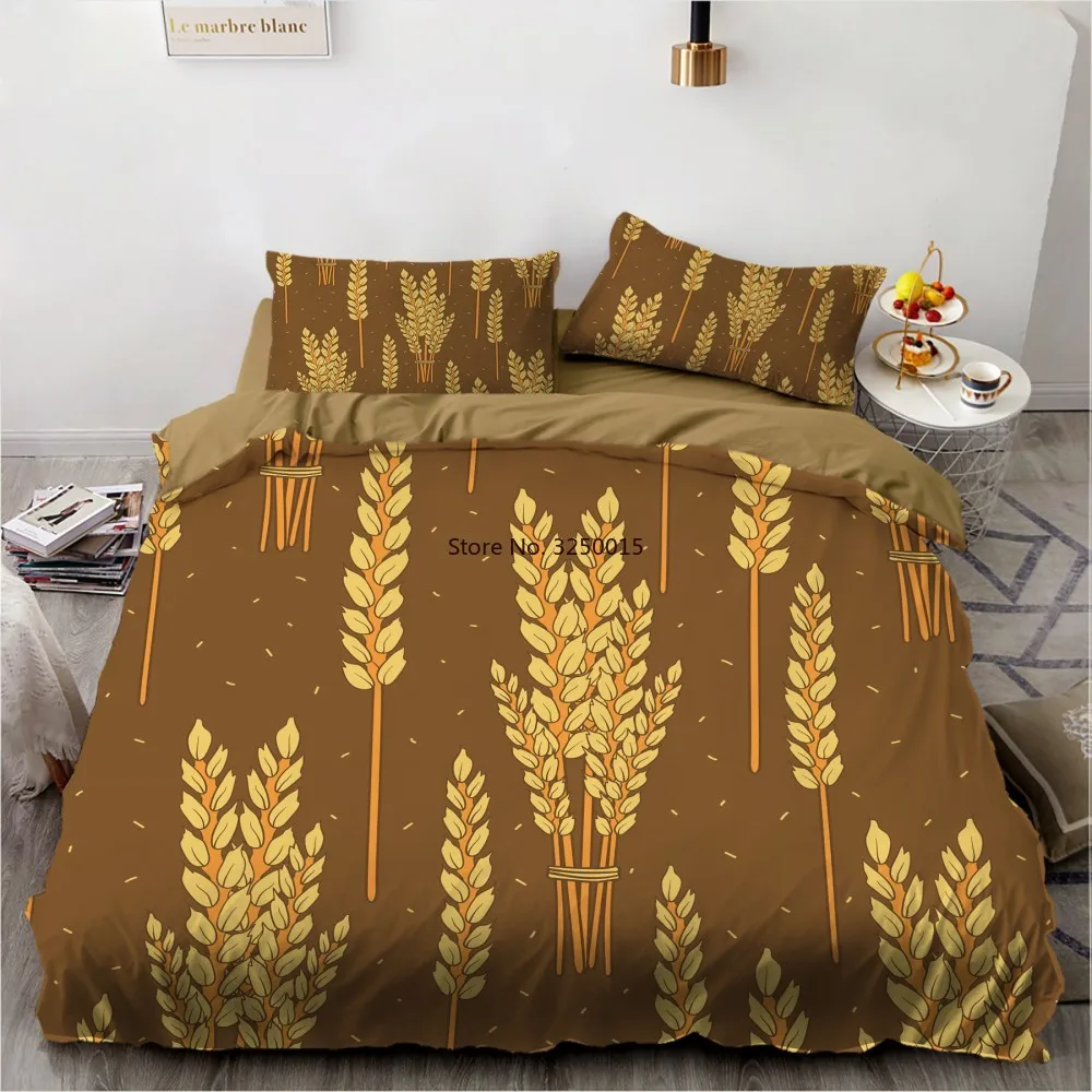 

Wheat Ears Print Bedding Set Twin Full Queen King Size Bed Linen Set 2/3 Piece Golden Autumn Microfiber Home Duvet Cover Set