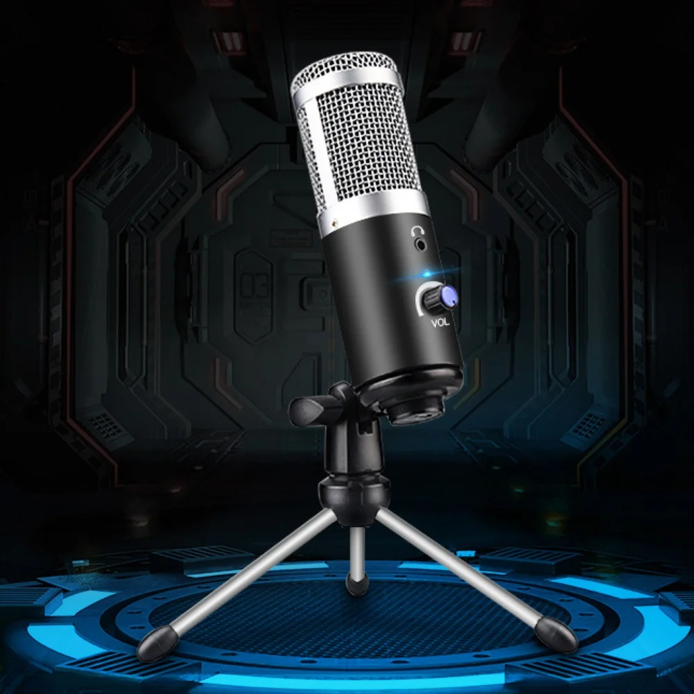 USB Studio condenser microphone with large diaphragm condenser microphone for real-time monitoring for broadcasting tripods with