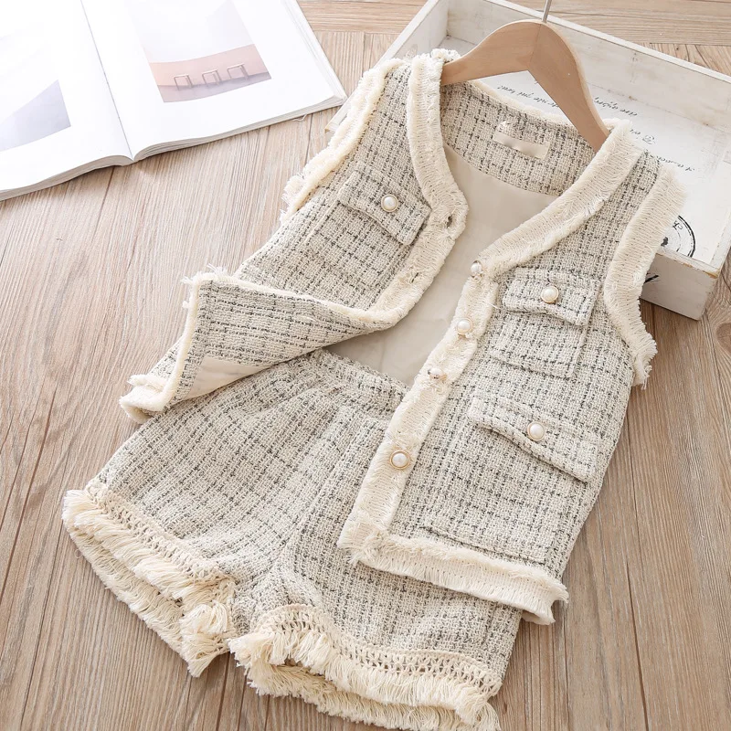 

Kids Clothes Girls Sets 2019 Fall Fashion High-grade Girls Plaid Sets Vest And Shorts 2 Pcs Suits Kids Boutique Clothing