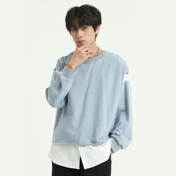 

Men Juvenile 2PCS Splice Casual Long Sleeve Pullover Sweatshirt Male Women Streetwear Hip Hop Loose Hoodie Sweatshirt