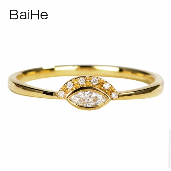 BAIHE Solid 14K желтое золото 0.06CT Сертифицированный H/SI огранка маркиз подлинные натуральные бриллианты свадебные женские модные ювелирные изделия кольцо