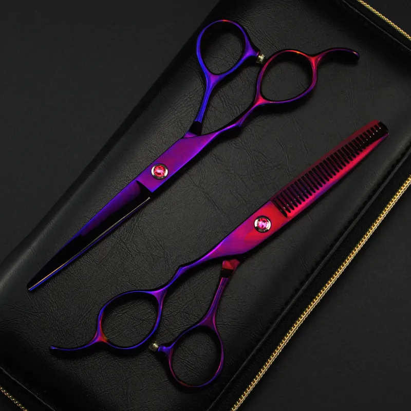 Description Picture 3 of itemCustomize logo Japan 440c Left hand 6 inch purple cut hair scissors cutting barber haircut thinning shears Hairdresser scissors