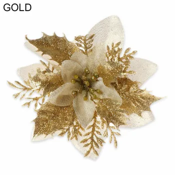 

Christmas Tree Flowers Glitter Ornament Poinsettia Xmas Gift Artificial Decor