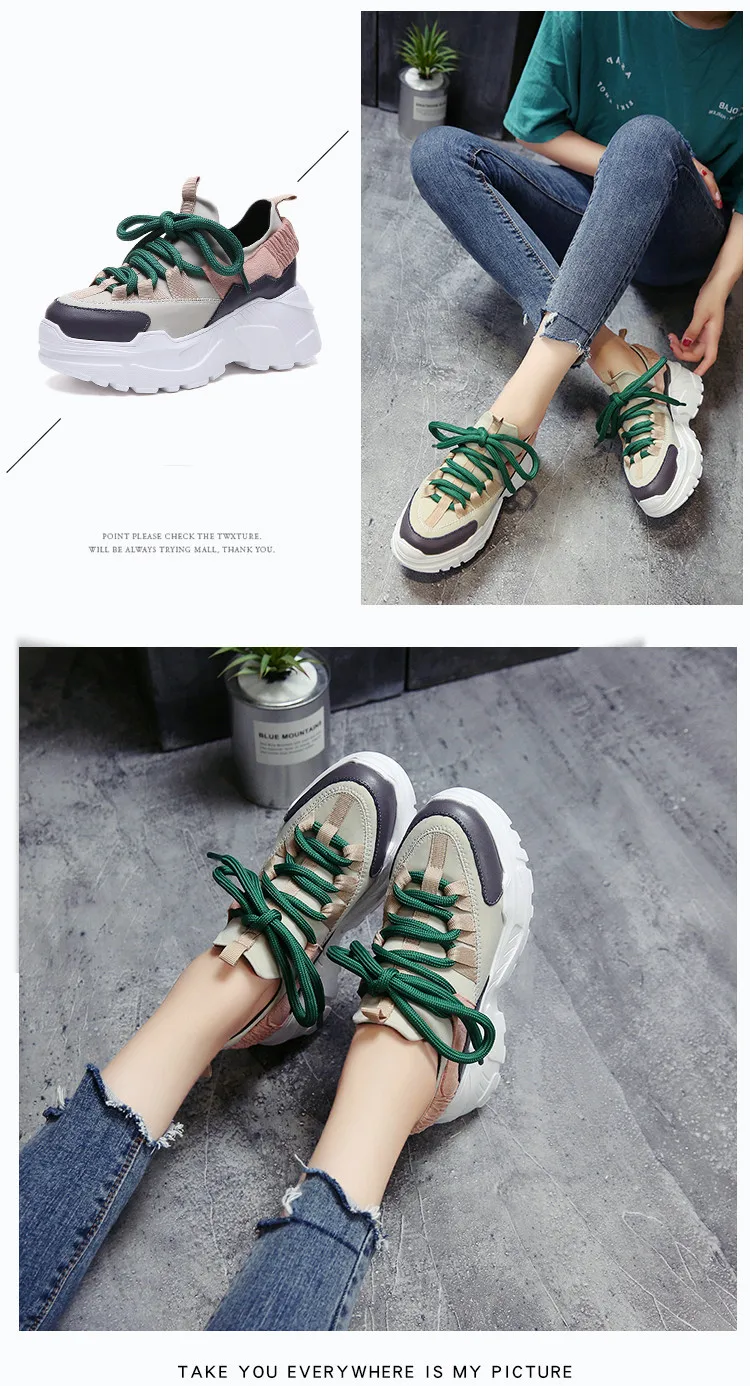 YHKLERZU/новые женские Сникеры на платформе; стильная обувь для бега на толстой подошве; увеличивающая рост спортивная обувь на массивном каблуке 8 см; женская обувь