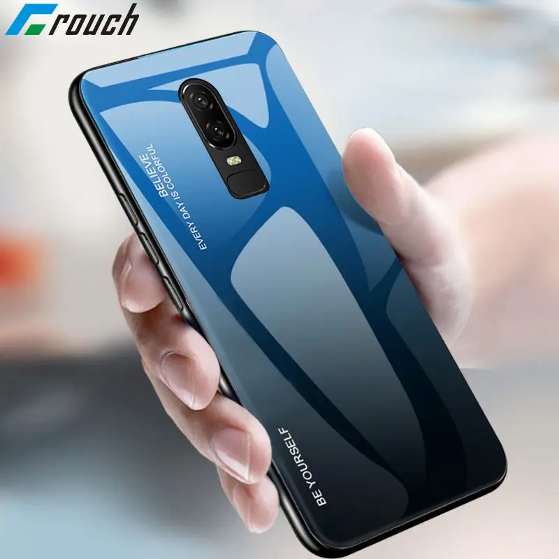 Краучий градиентный чехол из закаленного стекла для One plus Oneplus 7 Pro с силиконовой