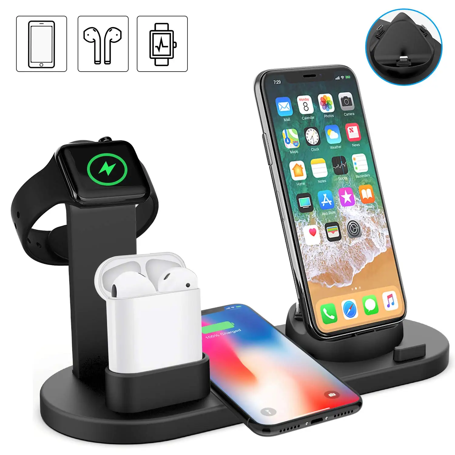 

Wireless Charger Stand, [2019 New] Amabana 6 in 1 Wireless Charging Station for iPhone /iWatch/AirPods, Qi Certified