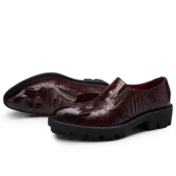 

Men Genuine Leather Loafers Fashion Platform Wedding Pointed Toe Slip On Dress Formal Shoes Male Plus Size Mocassin Homme