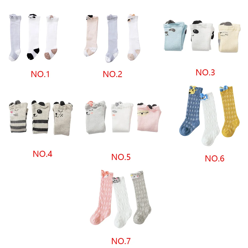 Baby Girl Summer Knee High Socks Cotton Mesh Socks for Newborns Cartoon Baby Boy Socks 3 Pair