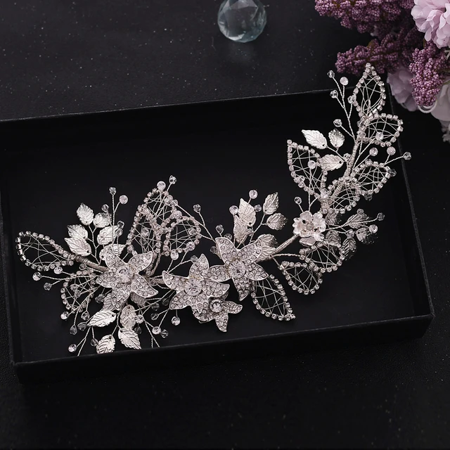 Silver Gold Flower Bride Headwear Women Headband Wedding Hair Jewelry Rhinestone Bridal Hair Ornament Bridal Hair Clip for Bride H282-S