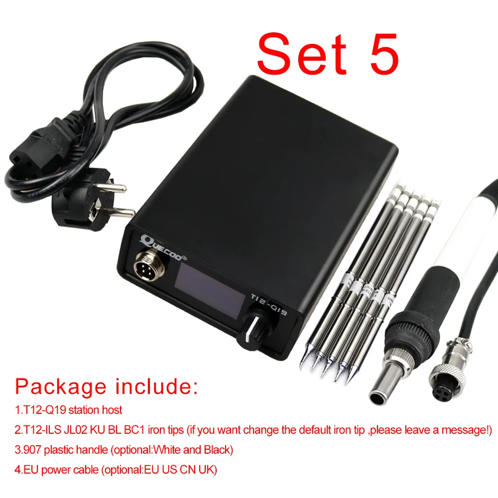 SET5 T12-Q19 OLED 1,3 дюймов цифровой дисплей паяльная станция электронный сварочный Утюг AC/DC интерфейс портативный с железными наконечниками - Цвет: SET5