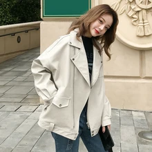Spring Autumn Oversized Coat Women Faux Leather Jacket  Lady Black Loose Biker Motorcycle Jackets Female Punk