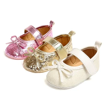 

New Baby Girl Bling Bow ShoesPU Leather Princess Baby Party Shoes First Walkers Newborn Moccasins For Girls