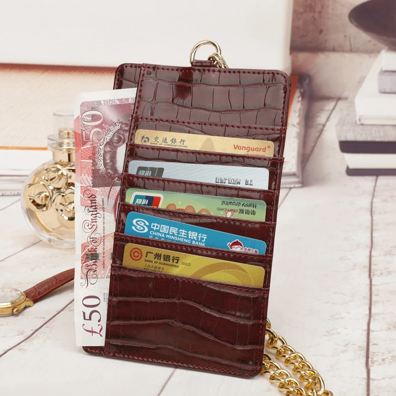 

Genuine Leather Mobile Phone Card Holder Embossed Crocodile Leather Phone Wallet Python Leather Pouch With Lanyardr Phone Bag