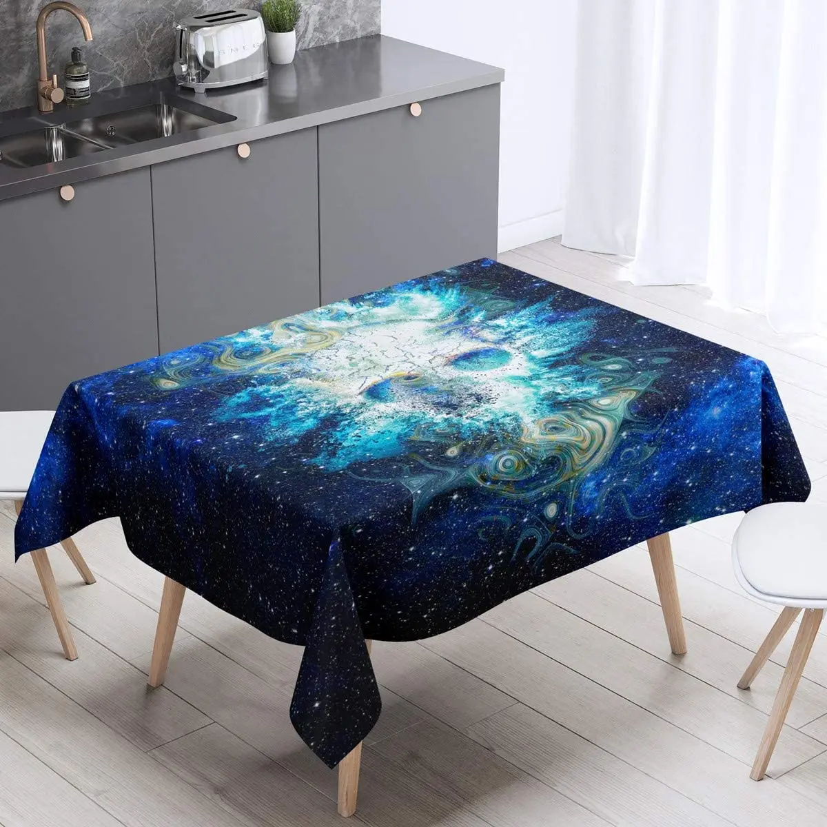

Galaxy Skull Tablecloths Teal Blue Table Cloth Dark Night Table Cover