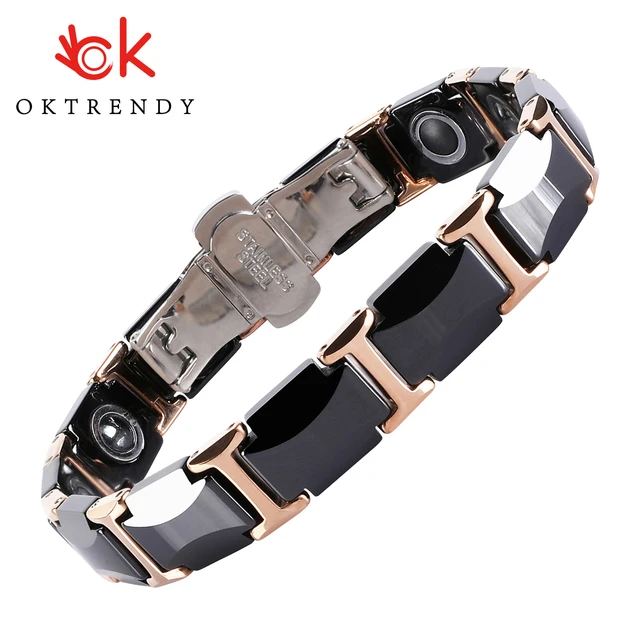 Men's Black Ceramic Gold Tungsten Magnetic Therapy Germanium Bracelet :  Amazon.in: Health & Personal Care