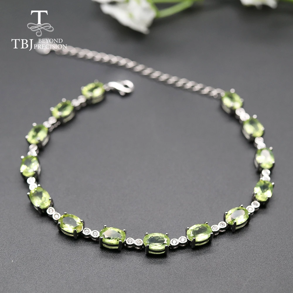 Peridot 10.5ct Турмалин Агат Перидот натуральный драгоценный камень браслет серебро 925 пробы ювелирные украшения для женщин подарок жены tbj продвижение - Цвет камня: Peridot
