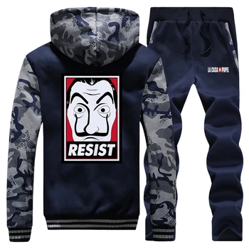 

popular Men Thick Fleece Hoodie sweatpants sets Warm Outerwear Jacket+Pants 2 Piece Set new Winter Hoodie Warm Suit Men Clothing