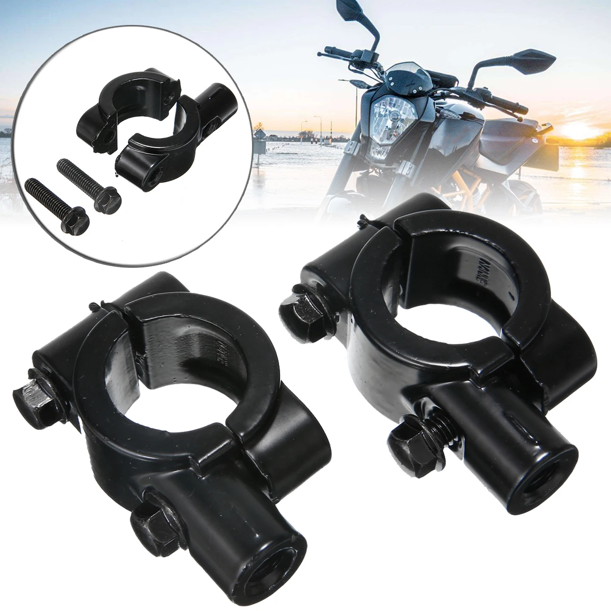 

2PCS 10mm Aluminium Motorcycle Handlebar Mirror Clamp On Mount Bracket 7/8Inch For Moto ATV Off-road Side Mirrors Fixing