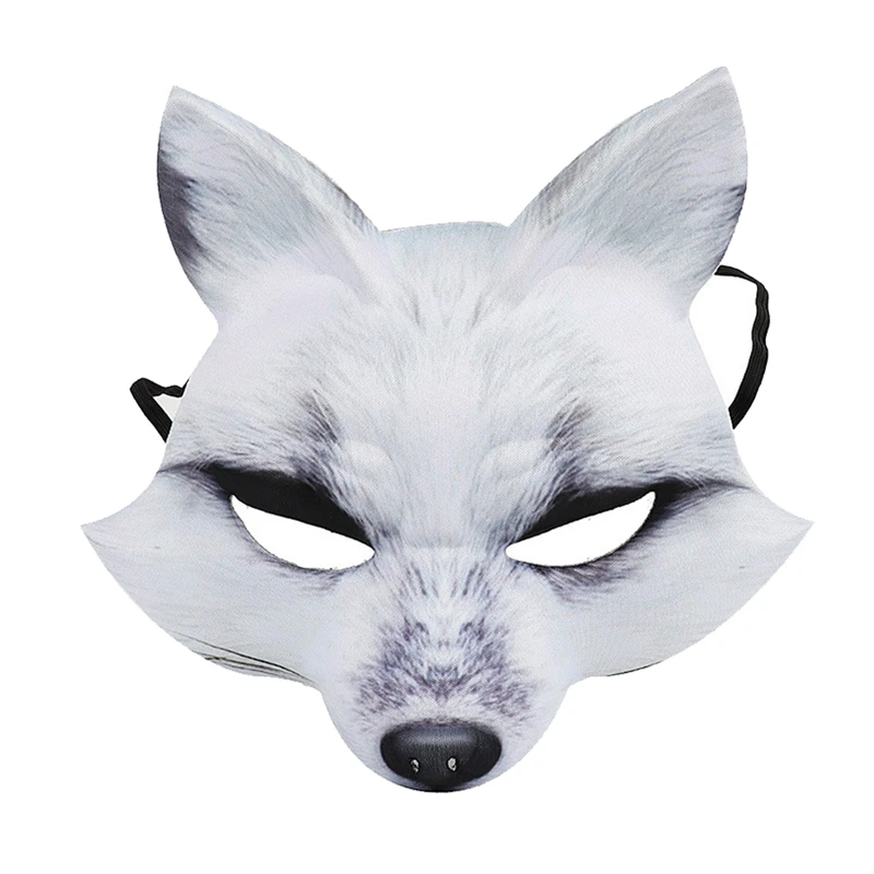 Easter Mask Fox Animal Party White Plastic Villus Arctic Cosplay Upper Half Face Masquerade | Дом и сад
